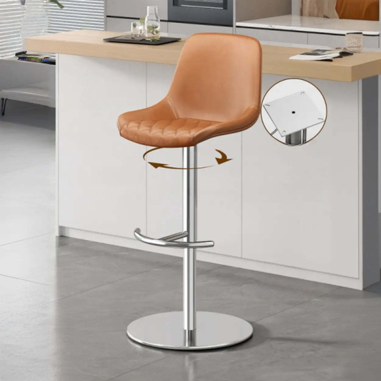 Adjustable Swivel Leather Bar Stool with Footrest — Reddish Brown