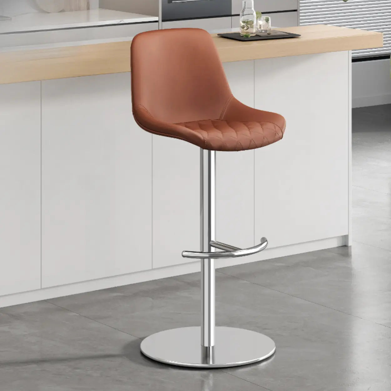 Adjustable Swivel Leather Bar Stool with Footrest