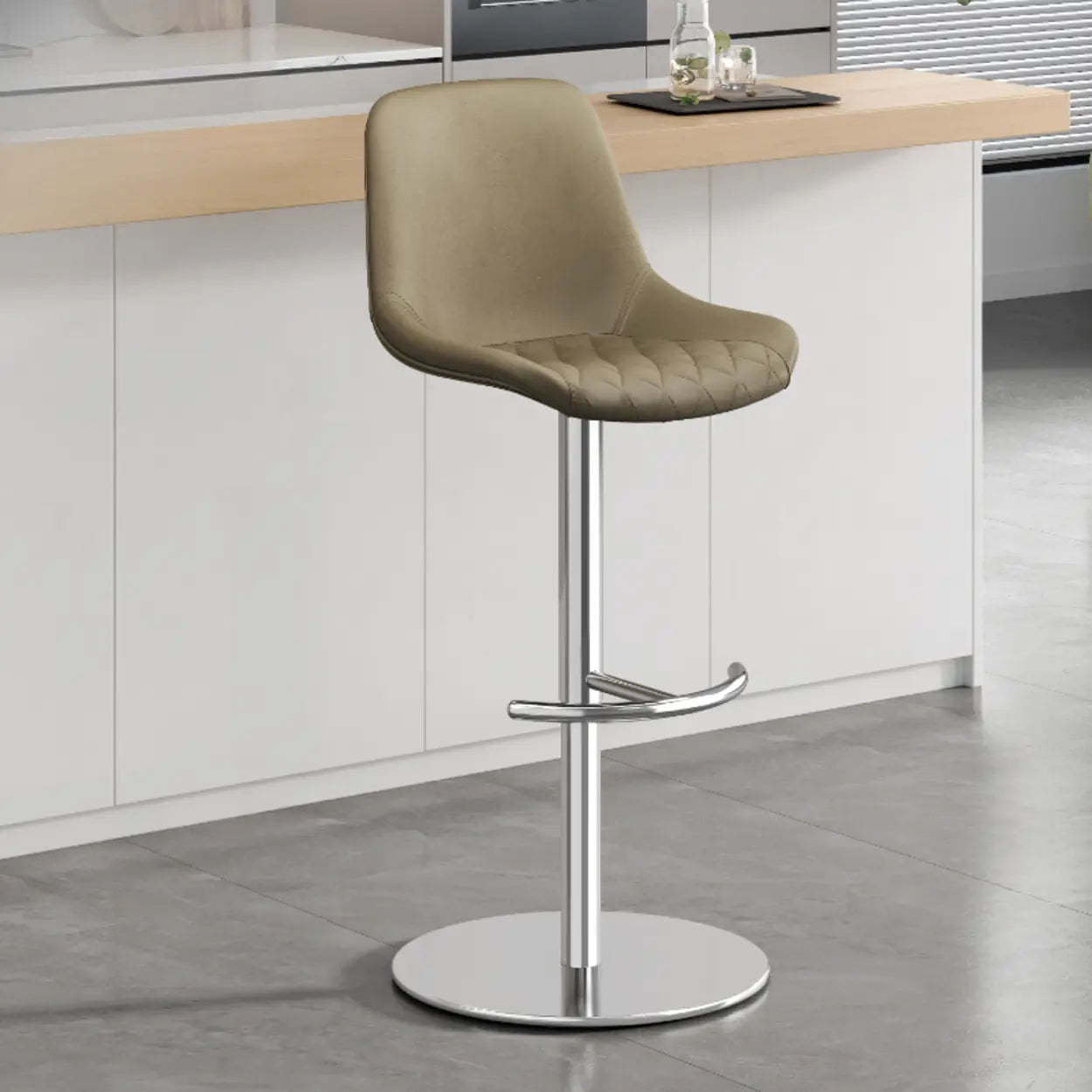 Adjustable Swivel Leather Bar Stool with Footrest