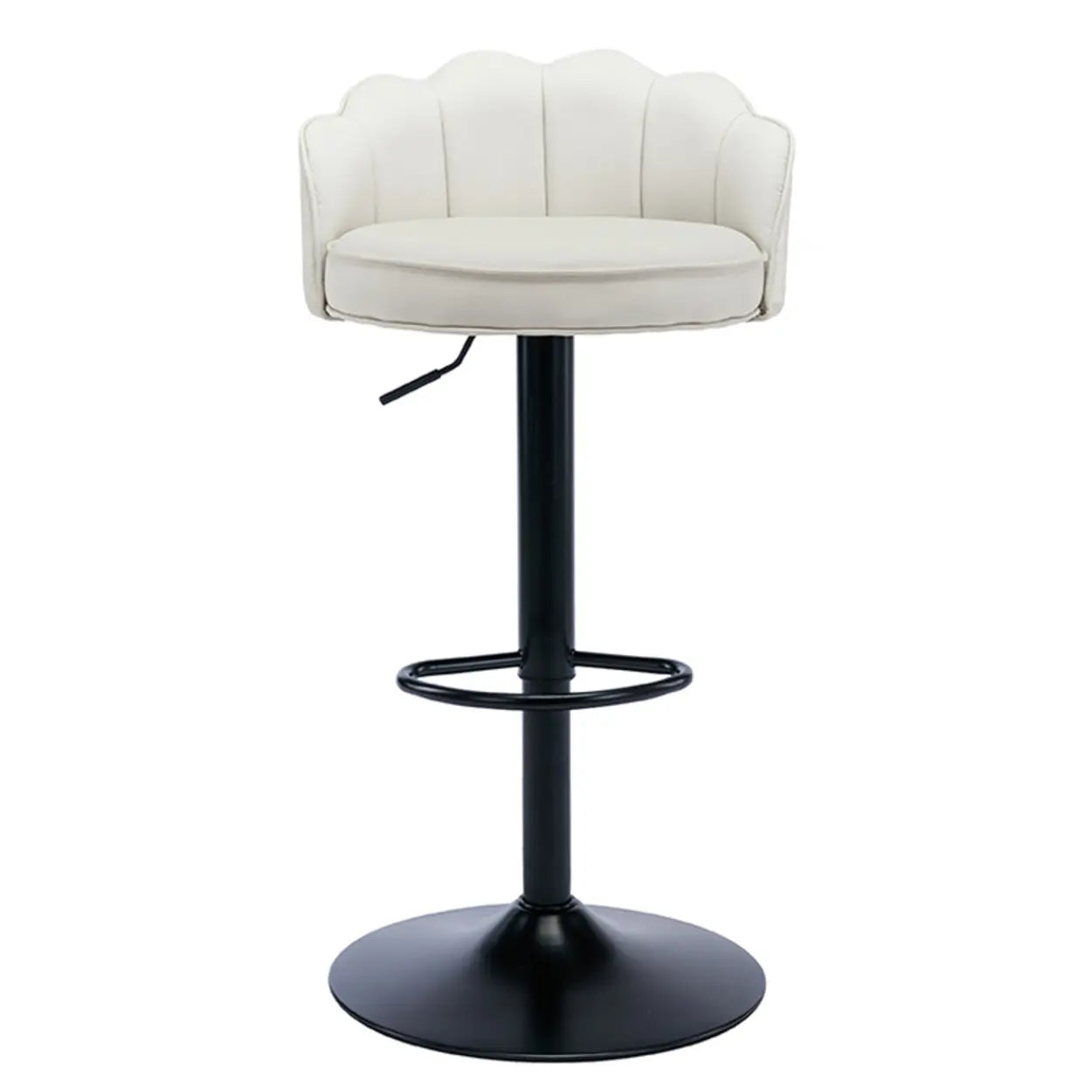 Adjustable Height Leather Curved-Back Swivel Bar Stool — Light Khaki