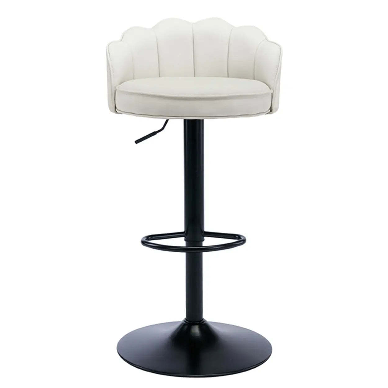 Adjustable Height Leather Curved-Back Swivel Bar Stool — Light Khaki