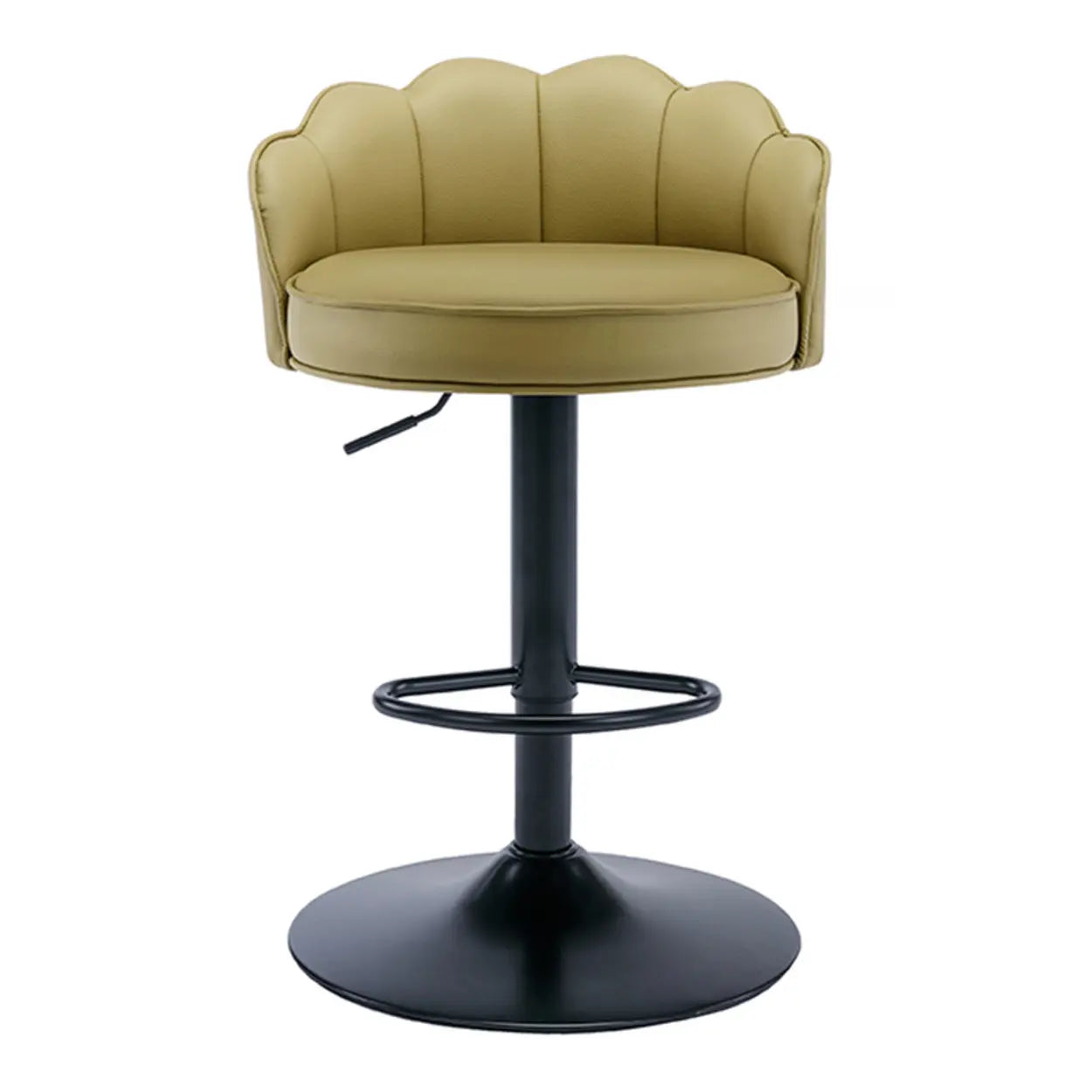 Adjustable Height Leather Curved-Back Swivel Bar Stool