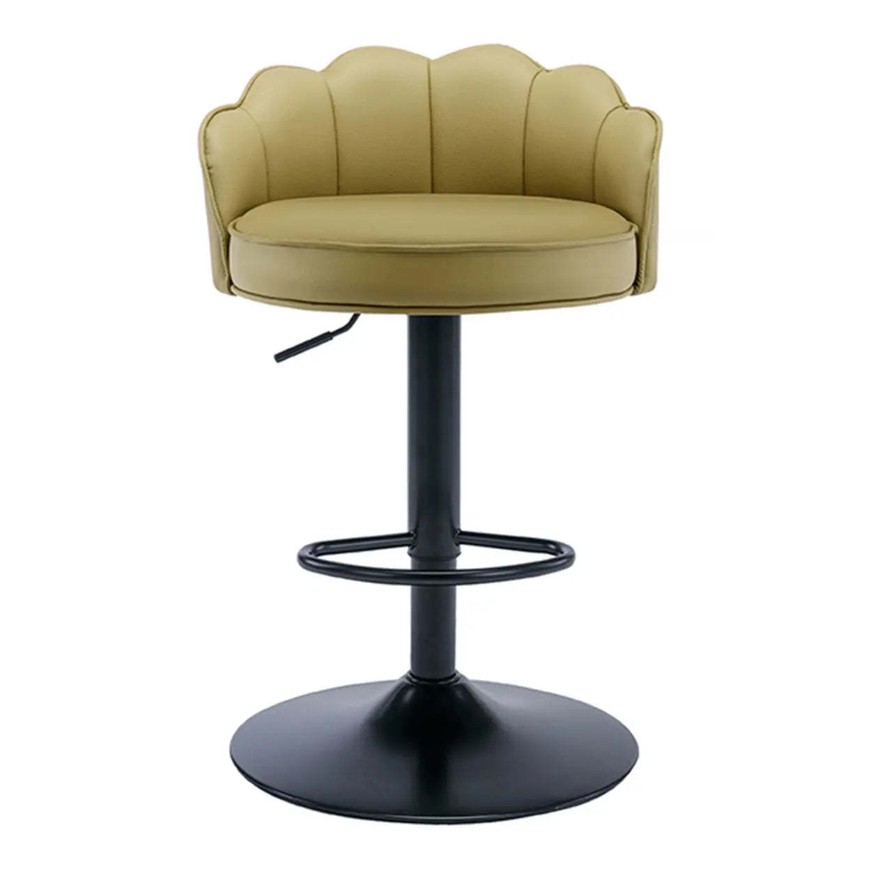 Adjustable Height Leather Curved-Back Swivel Bar Stool