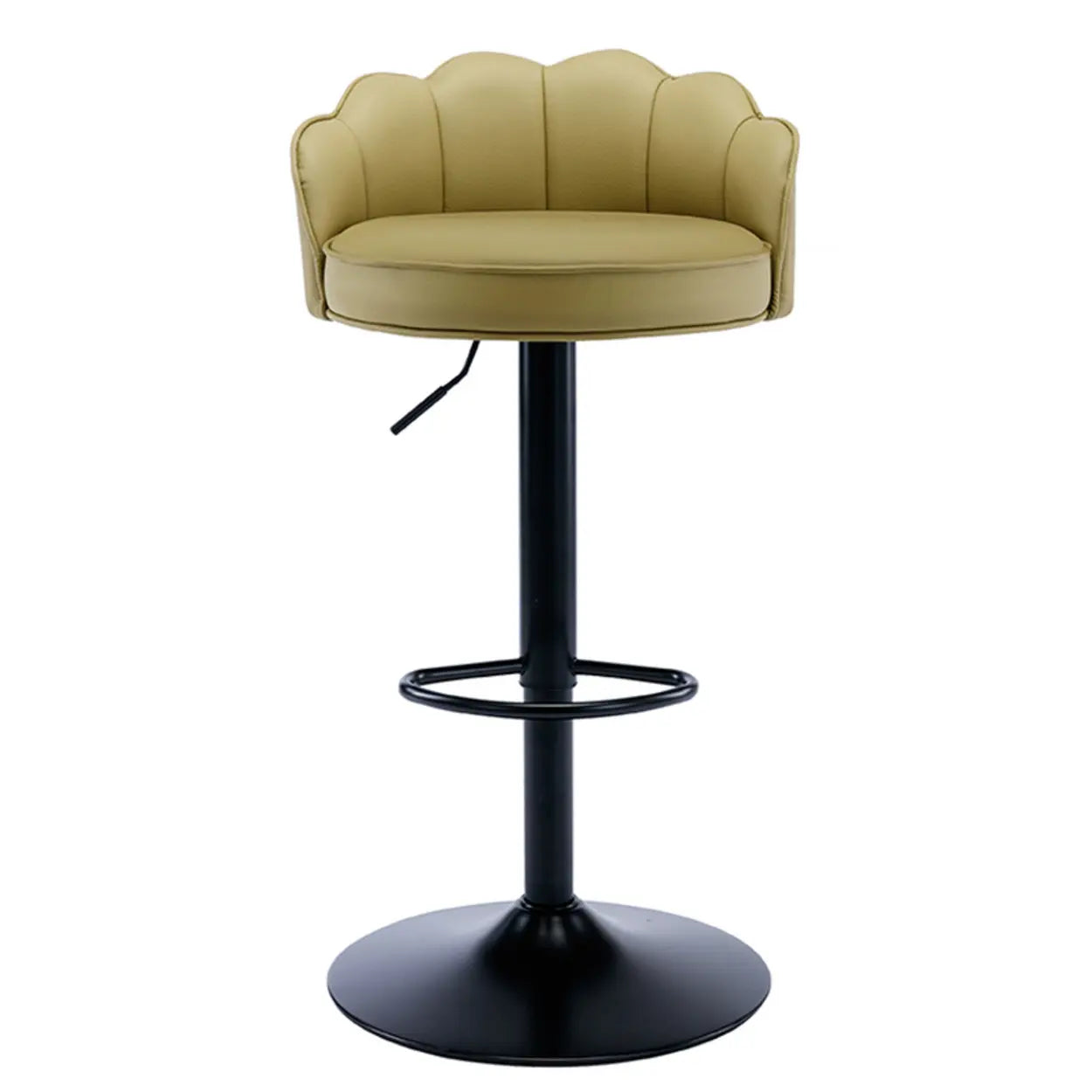 Adjustable Height Leather Curved-Back Swivel Bar Stool