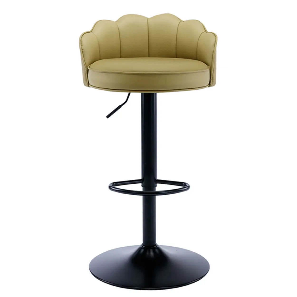 Adjustable Height Leather Curved-Back Swivel Bar Stool