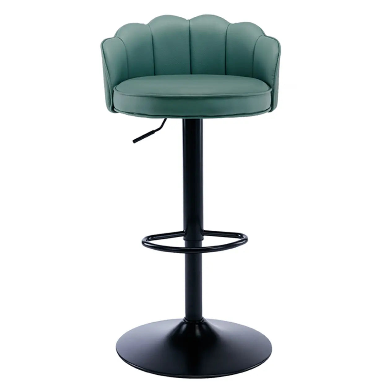 Adjustable Height Leather Curved-Back Swivel Bar Stool