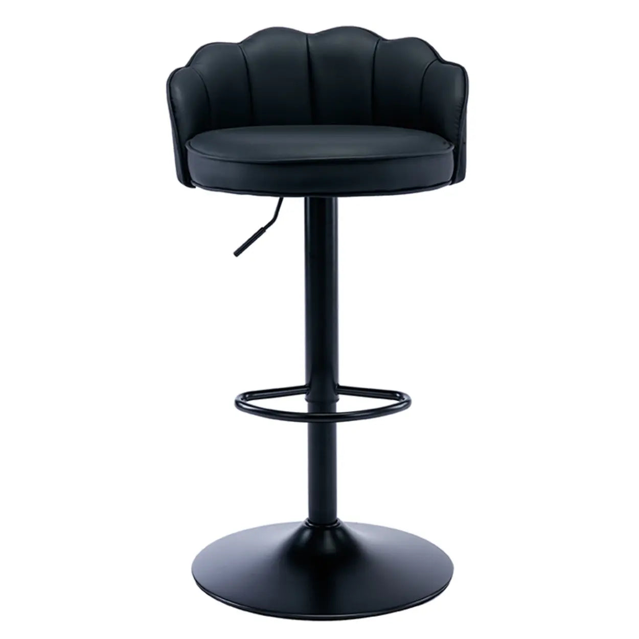 Adjustable Height Leather Curved-Back Swivel Bar Stool — Black