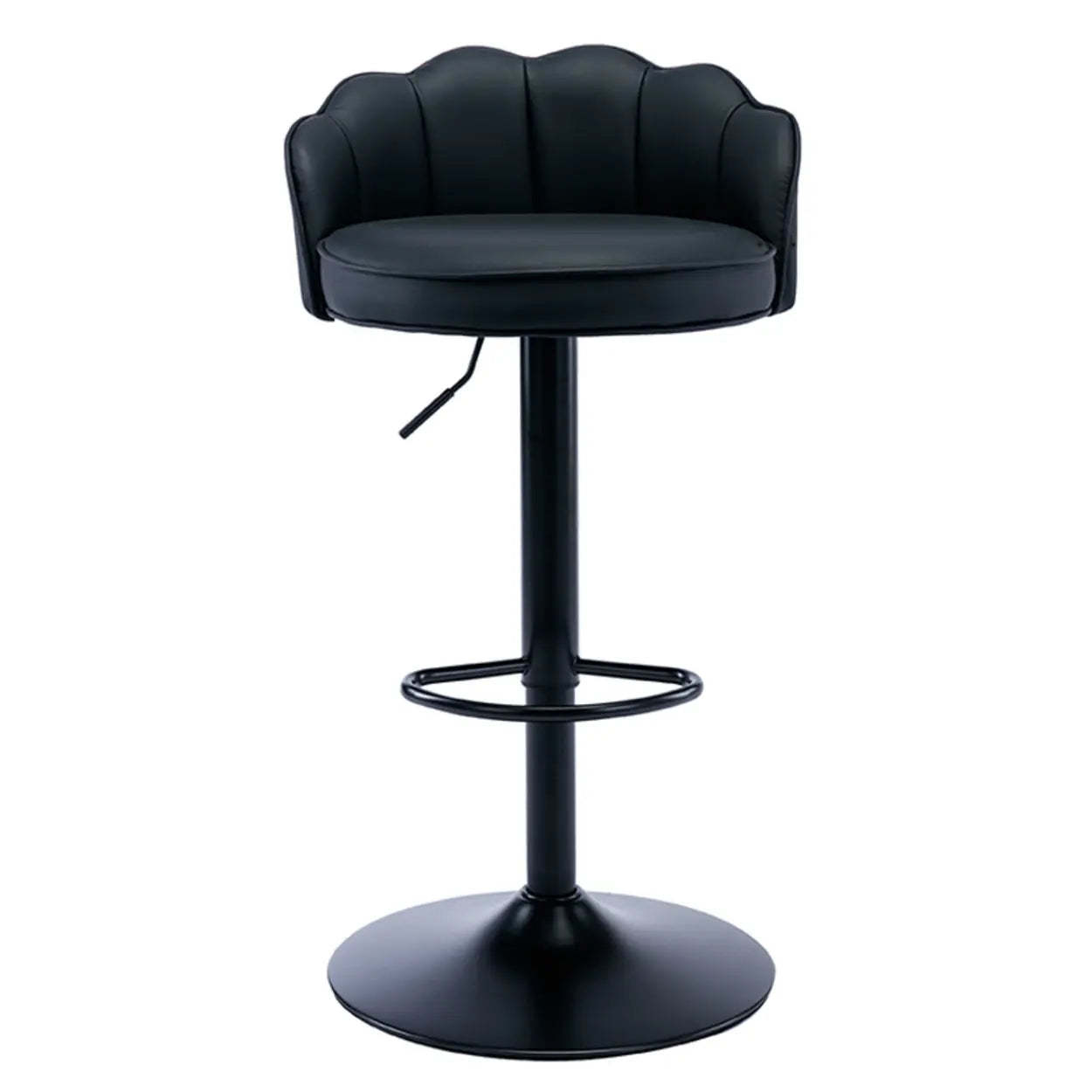 Adjustable Height Leather Curved-Back Swivel Bar Stool — Black