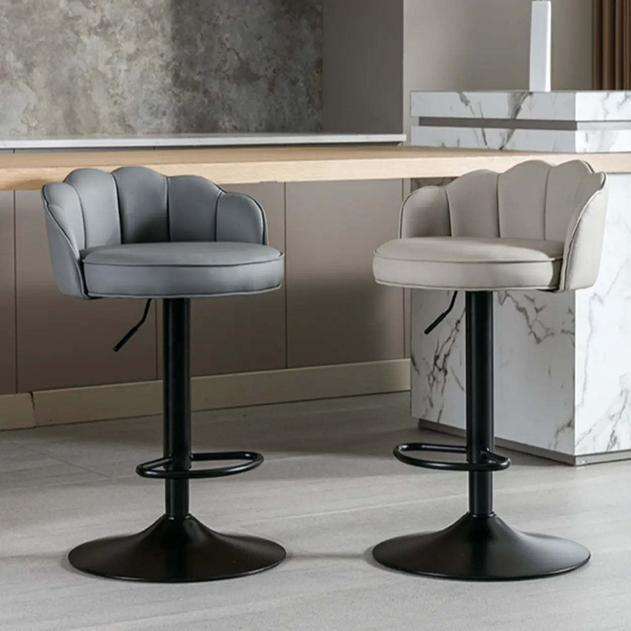 Adjustable Height Leather Curved-Back Swivel Bar Stool — White