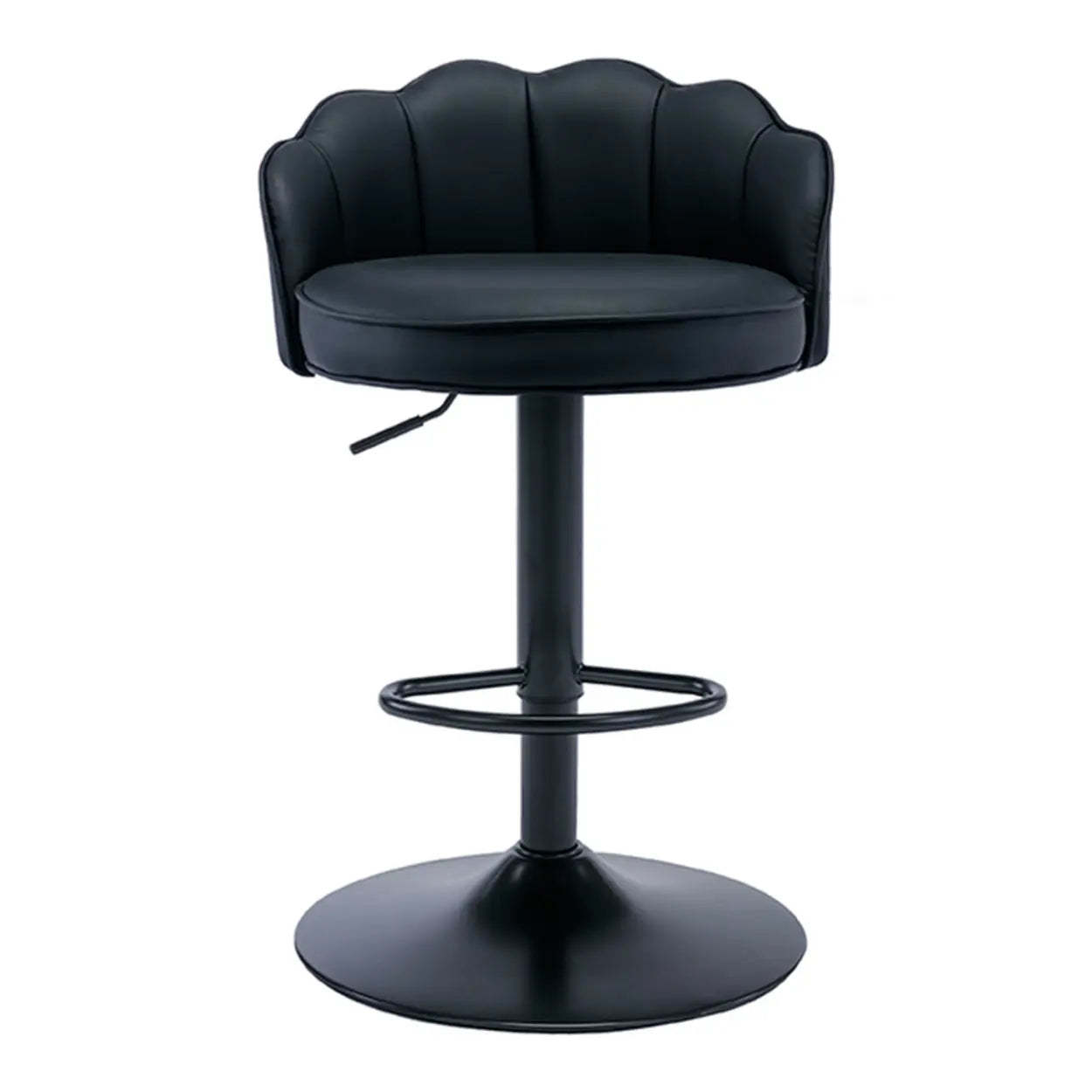 Modern height curved-back bar & counter stools in leather — 24" H x 16.5" W / Black