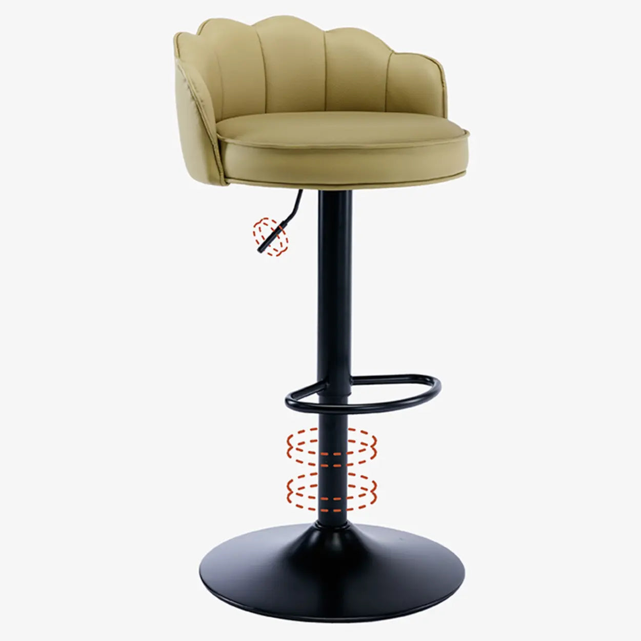 Adjustable Height Leather Curved-Back Swivel Bar Stool — Blue-Green