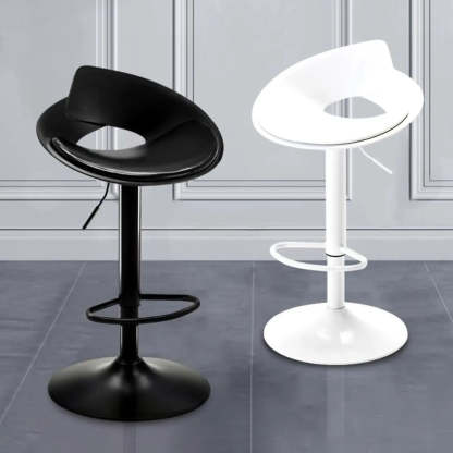 Adjustable Height Metal Leather Bucket Swivel Bar Stool — Black