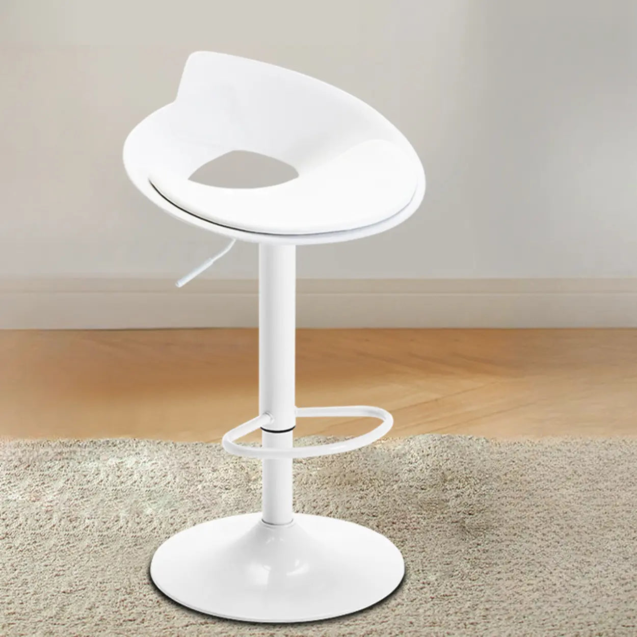 Adjustable Height Metal Leather Bucket Swivel Bar Stool — White