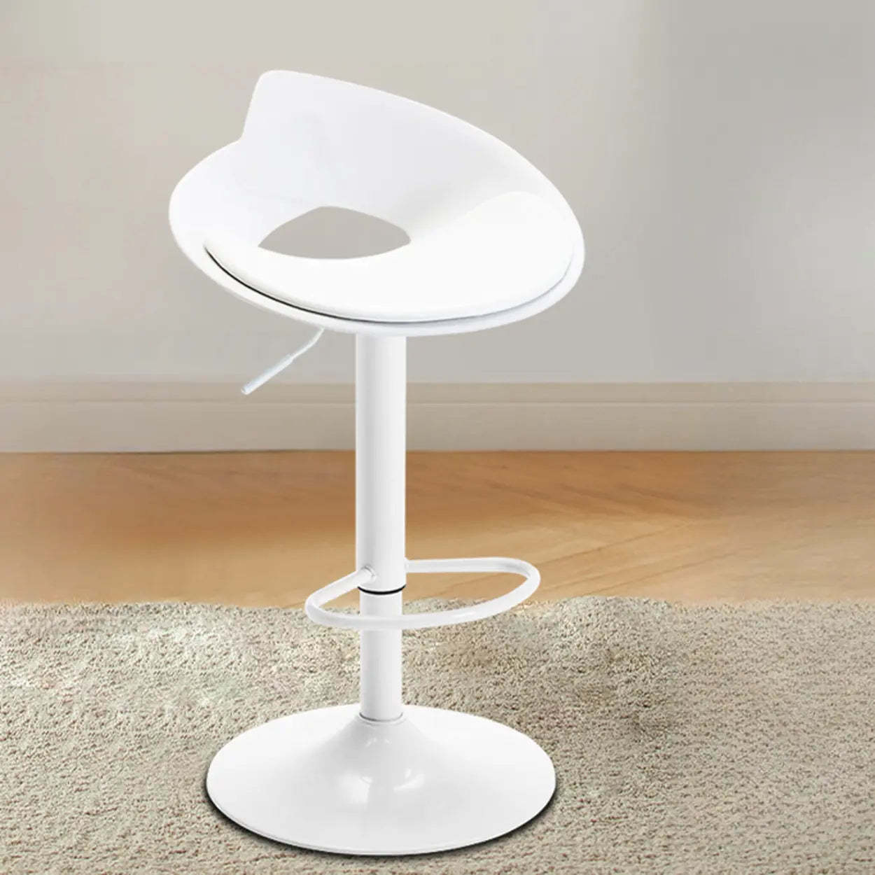 Adjustable Height Metal Leather Bucket Swivel Bar Stool — White