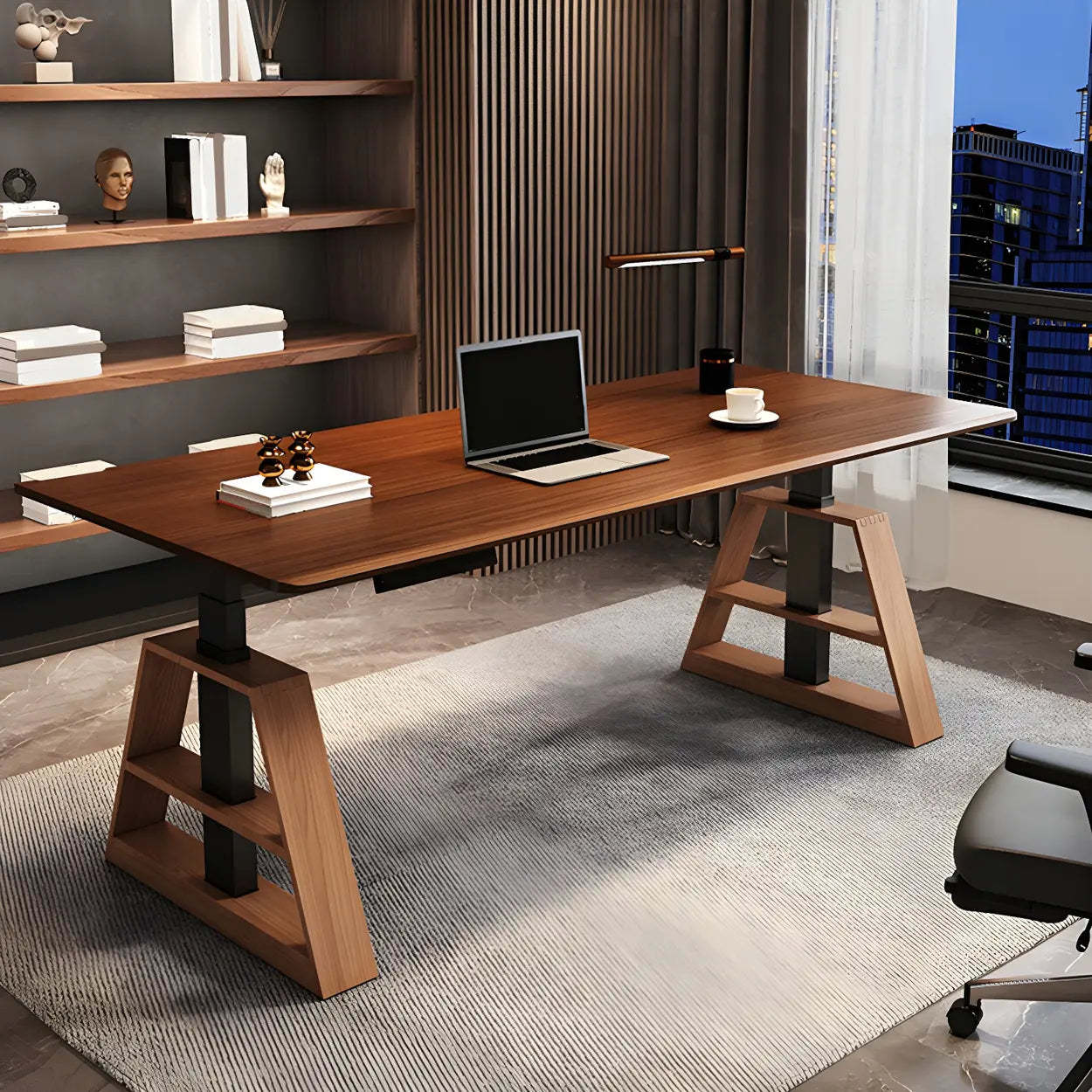 Adjustable Wood T-Base Standing Desk — Black / Table Only