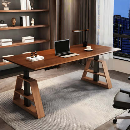Adjustable Wood T-Base Standing Desk — Black / Table Only