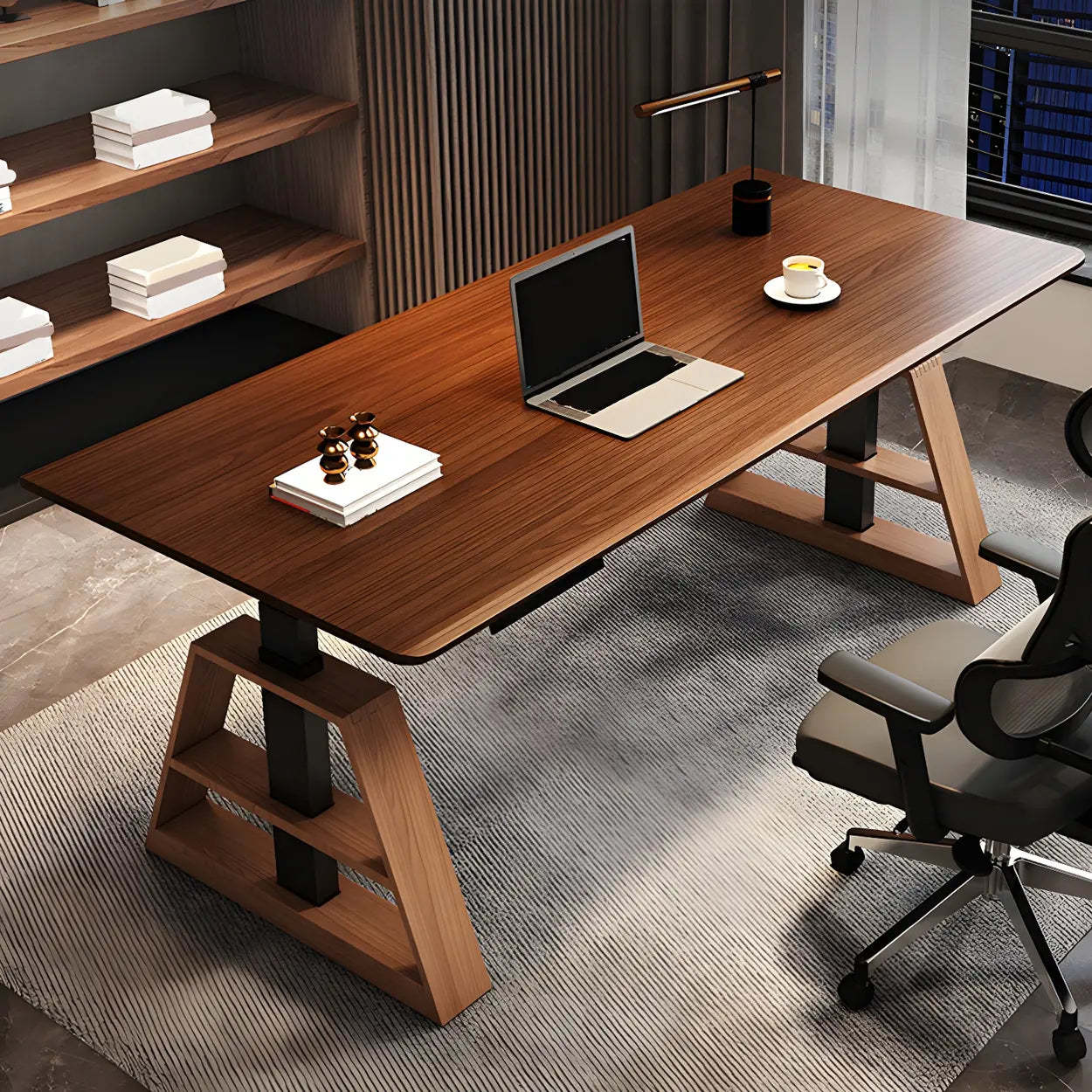 Adjustable Wood T-Base Standing Desk — Walnut / Table Only