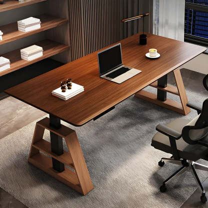 Adjustable Wood T-Base Standing Desk — Walnut / Table Only