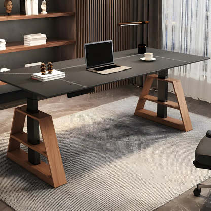 Adjustable Wood T-Base Standing Desk — Black / Table Only