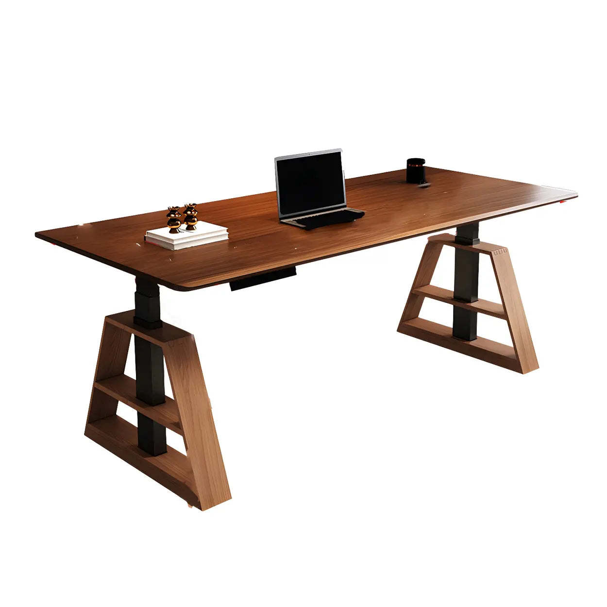 Adjustable Wood T-Base Standing Desk — Black / Table Only