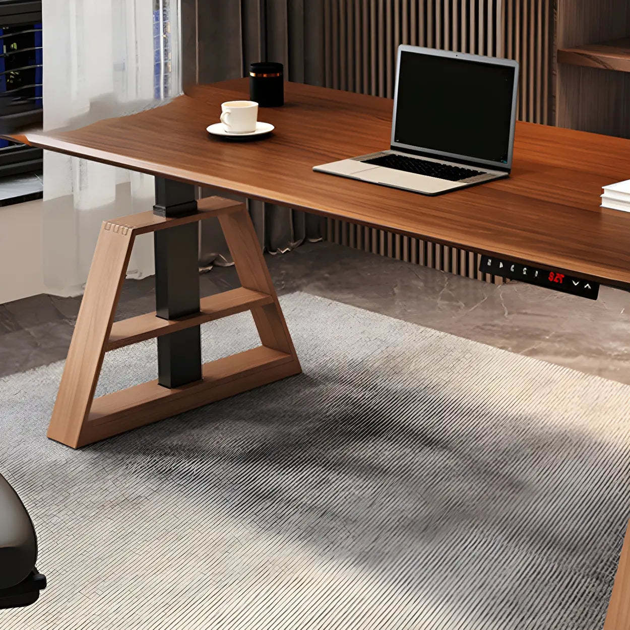 Adjustable Wood T-Base Standing Desk — Walnut / Table Only