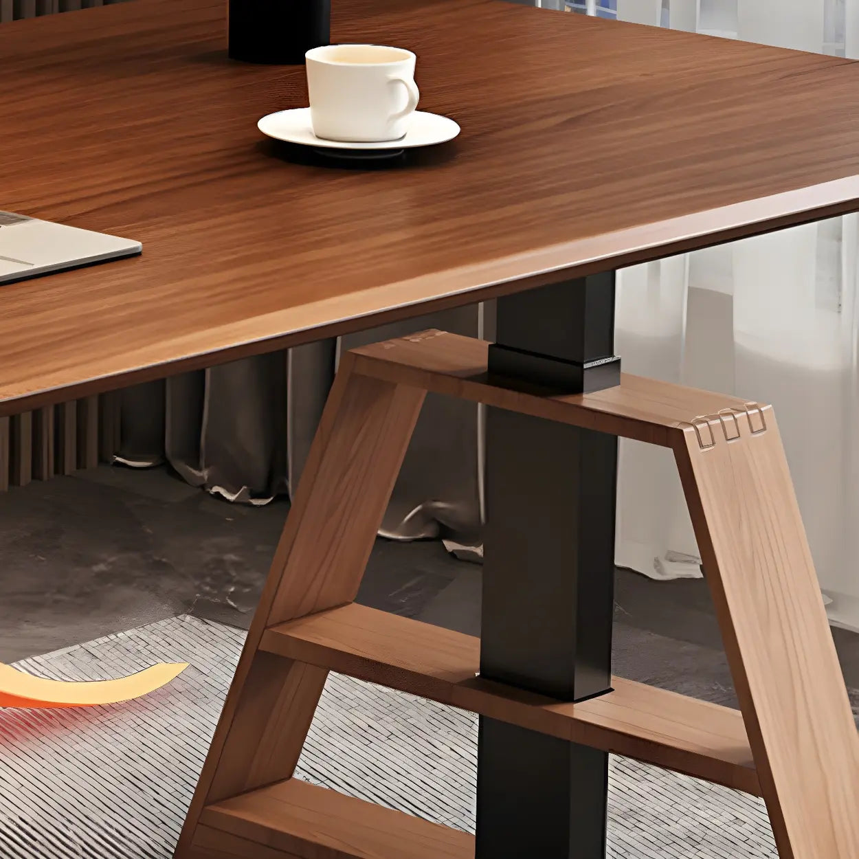 Adjustable Wood T-Base Standing Desk — Black / Table Only
