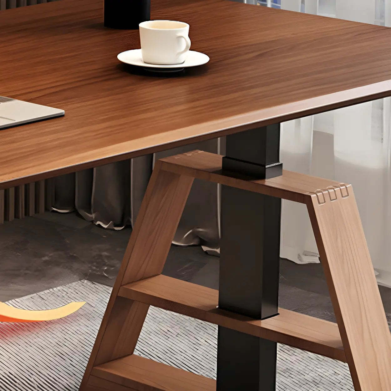 Adjustable Wood T-Base Standing Desk — Black / Table Only