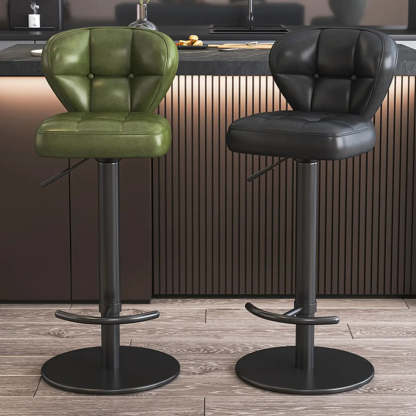 Adjustable Leather Swivel Pedestal Bar Stool — Black