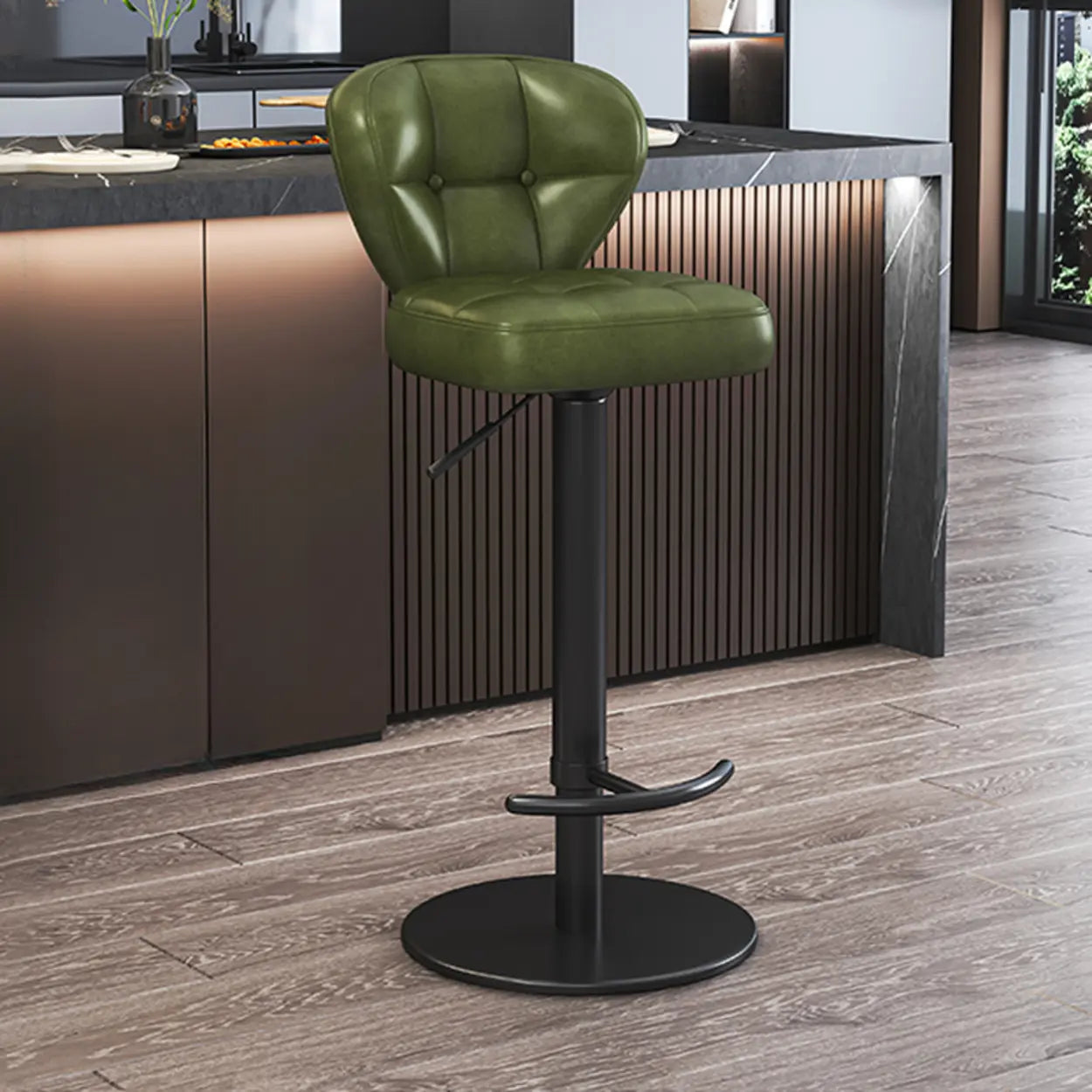 Adjustable Leather Swivel Pedestal Bar Stool — Red