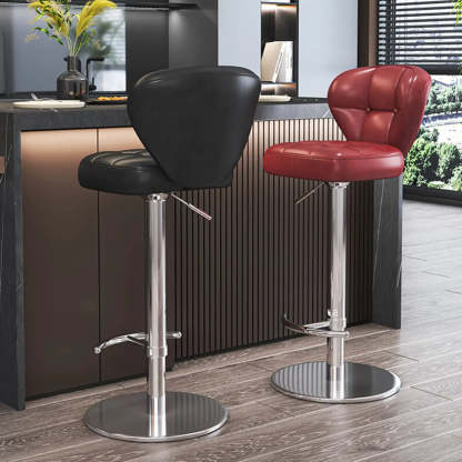 Adjustable Leather Swivel Pedestal Bar Stool — Army Green