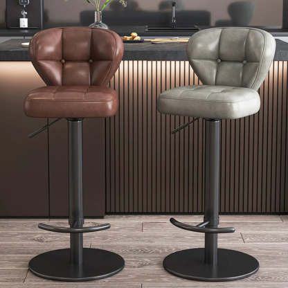 Adjustable Leather Swivel Pedestal Bar Stool — Light Gray