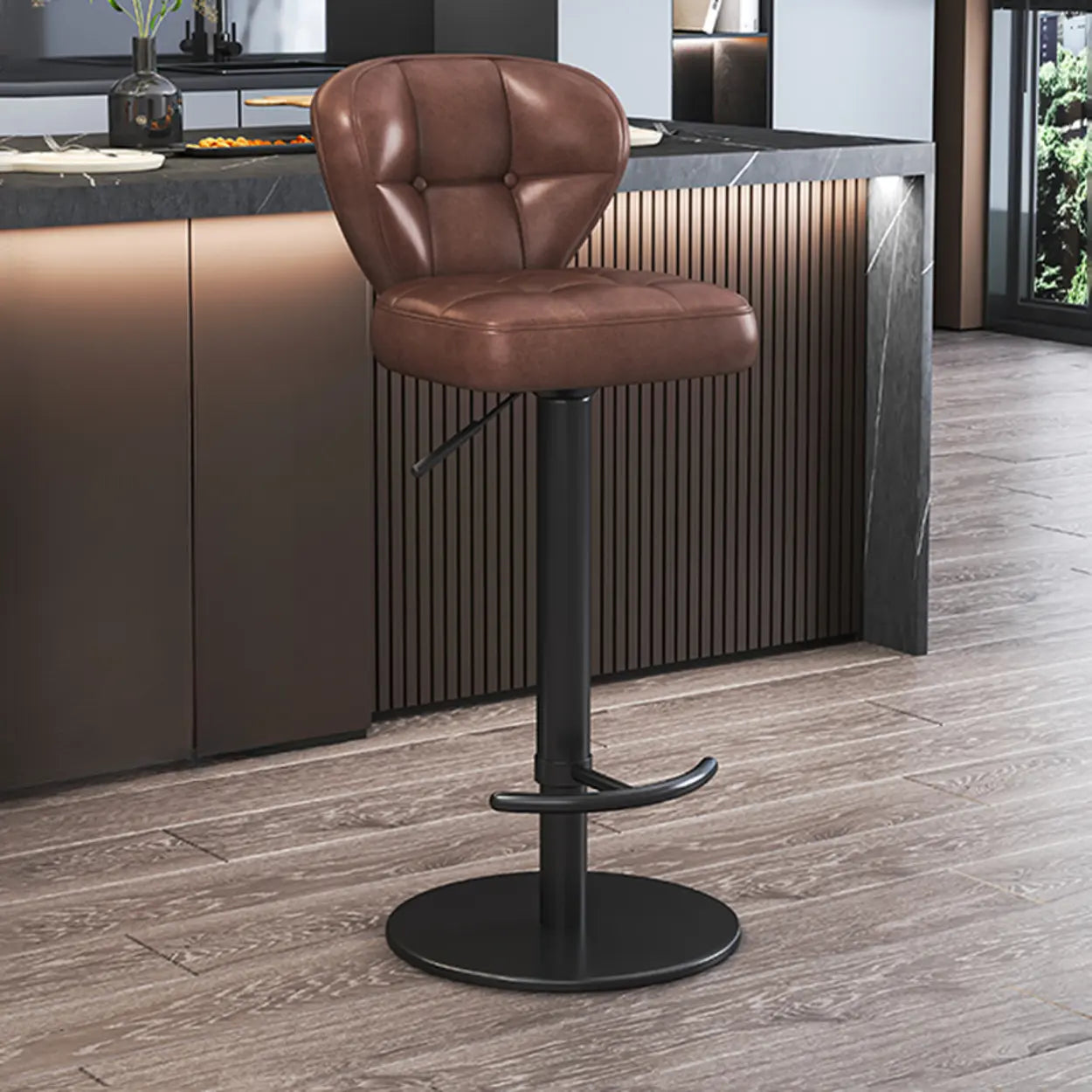 Adjustable Leather Swivel Pedestal Bar Stool