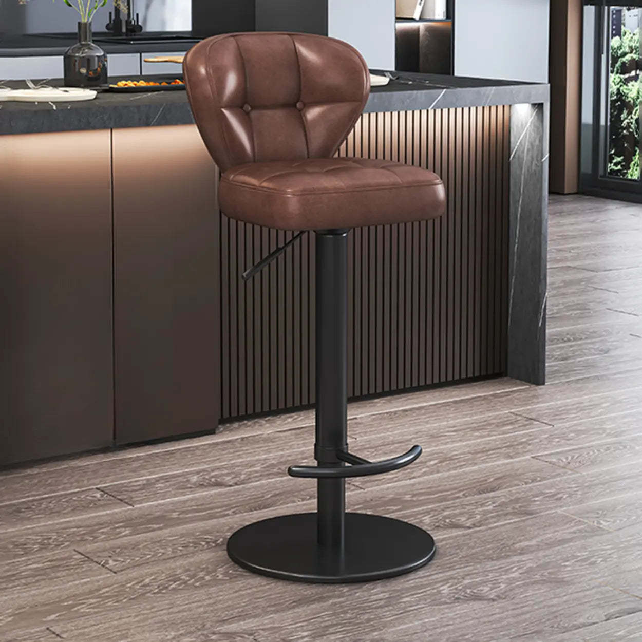 Adjustable Leather Swivel Pedestal Bar Stool