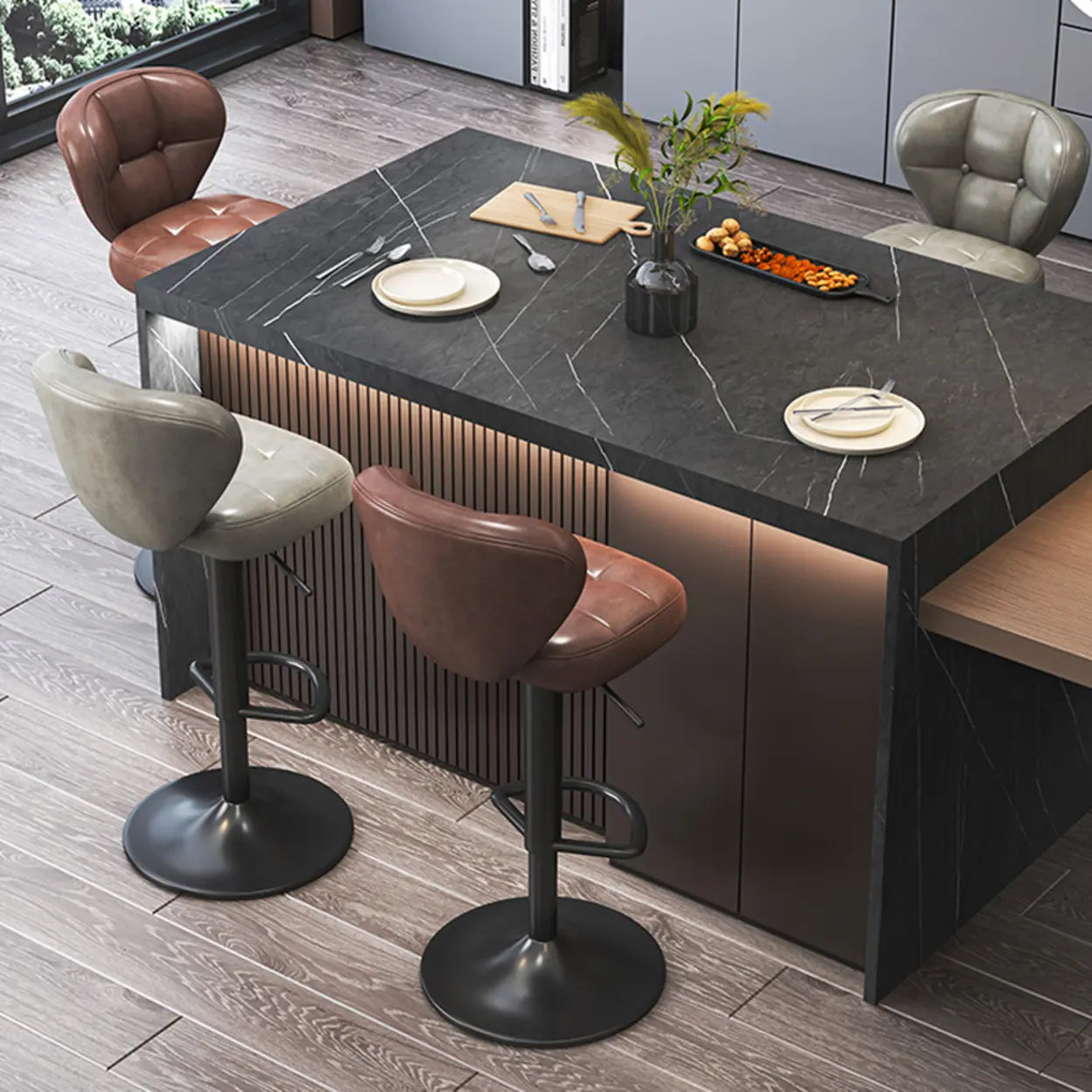 Adjustable Leather Swivel Pedestal Bar Stool
