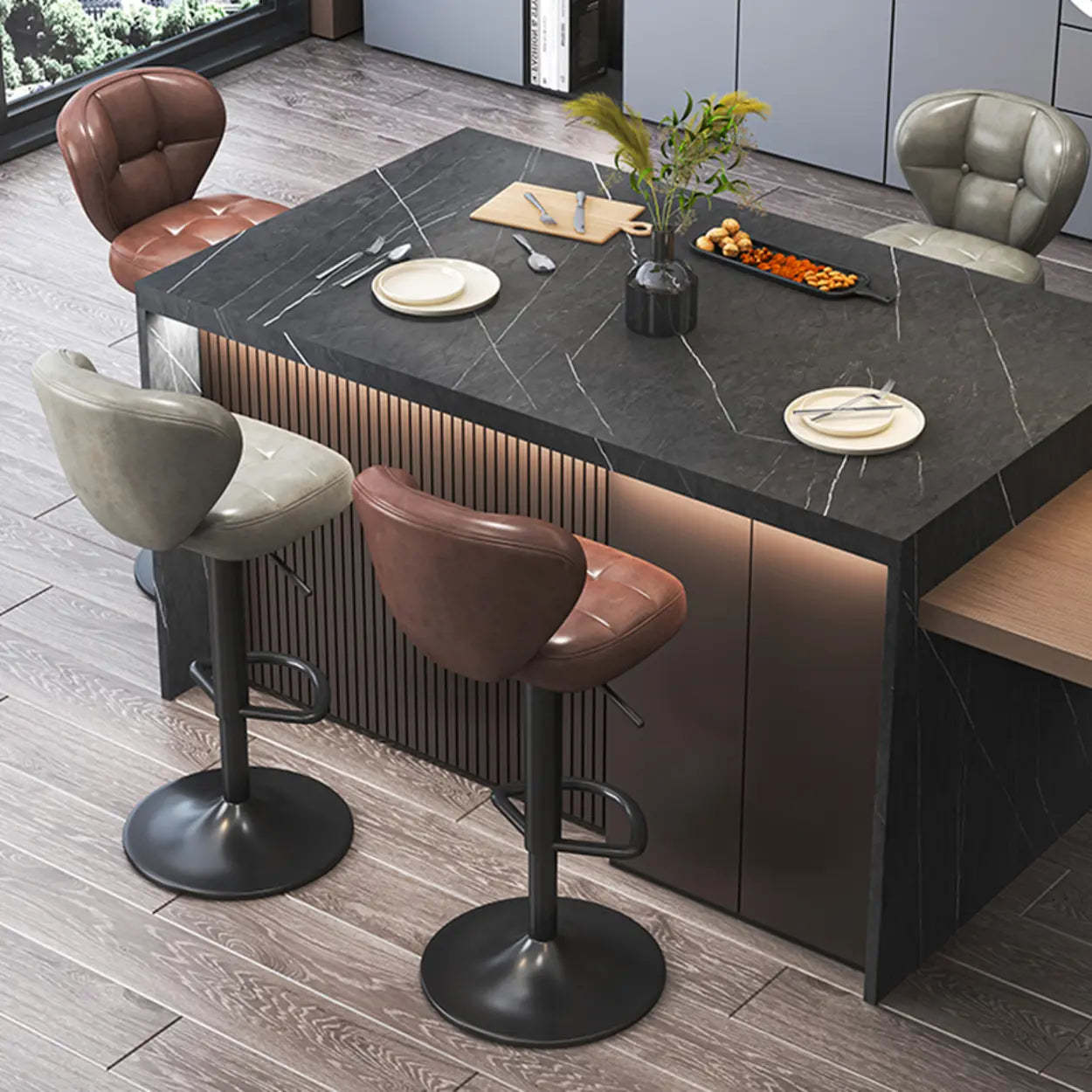 Adjustable Leather Swivel Pedestal Bar Stool