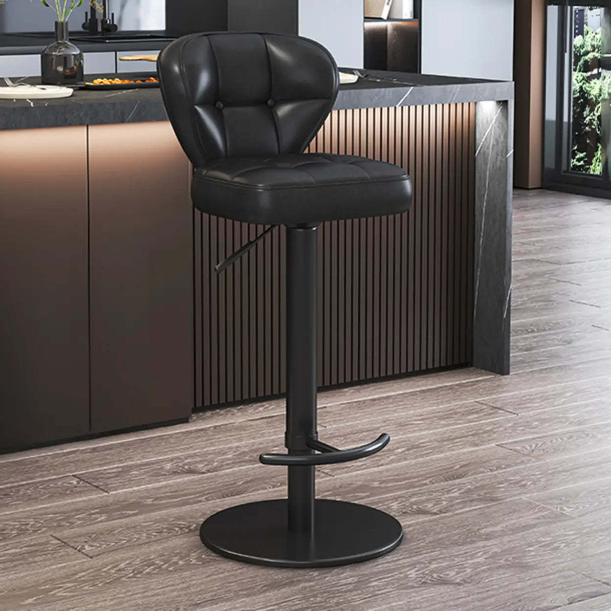 Leather pedestal gray leather metal bar & counter stools, Lighom