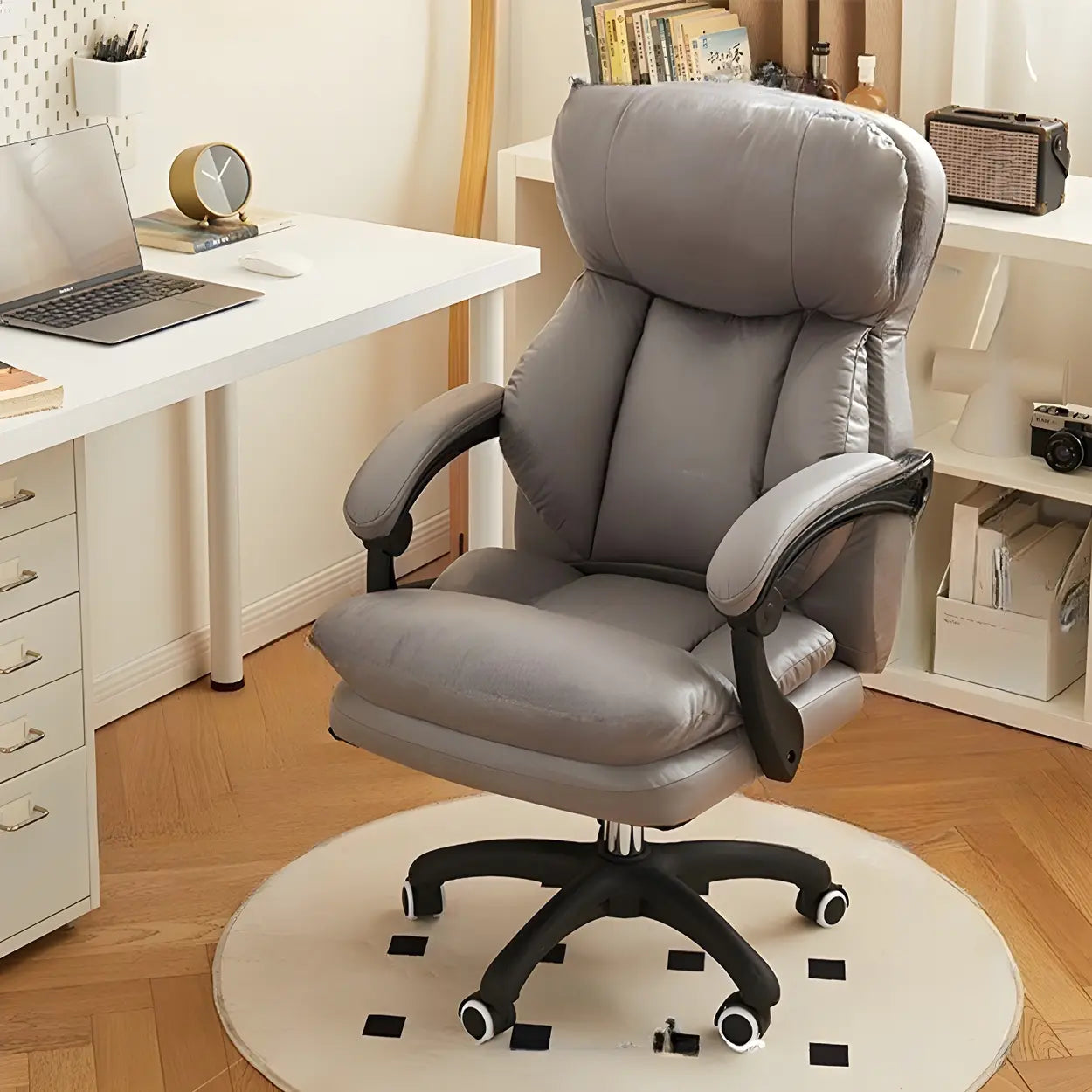 White Leather Adjustable Ergonomic Swivel Office Chair