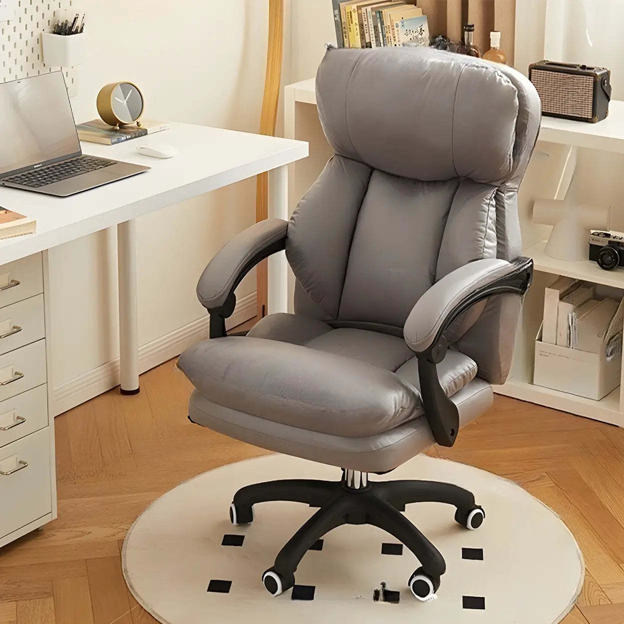 White Leather Adjustable Ergonomic Swivel Office Chair