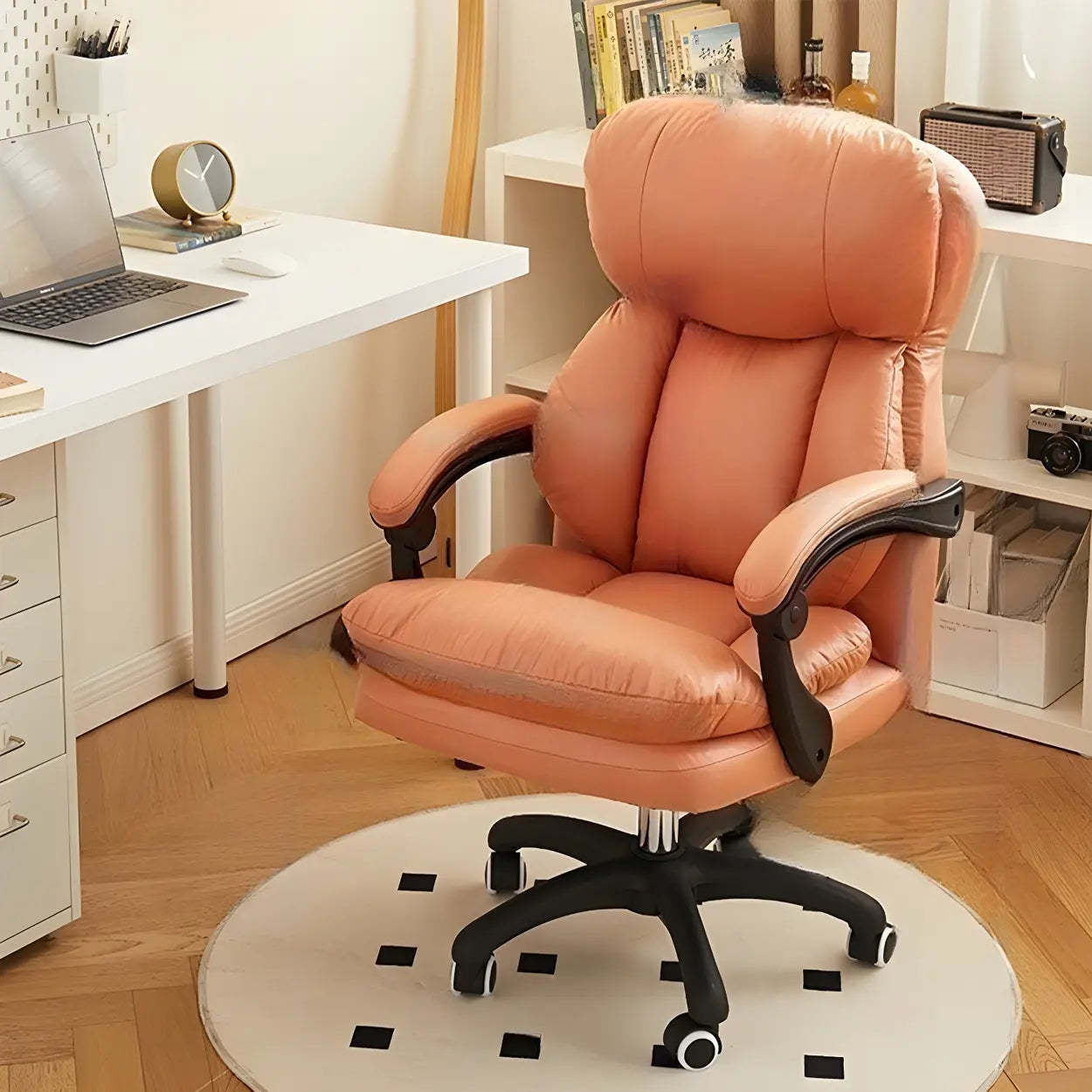 White Leather Adjustable Ergonomic Swivel Office Chair — Blue/ Gray