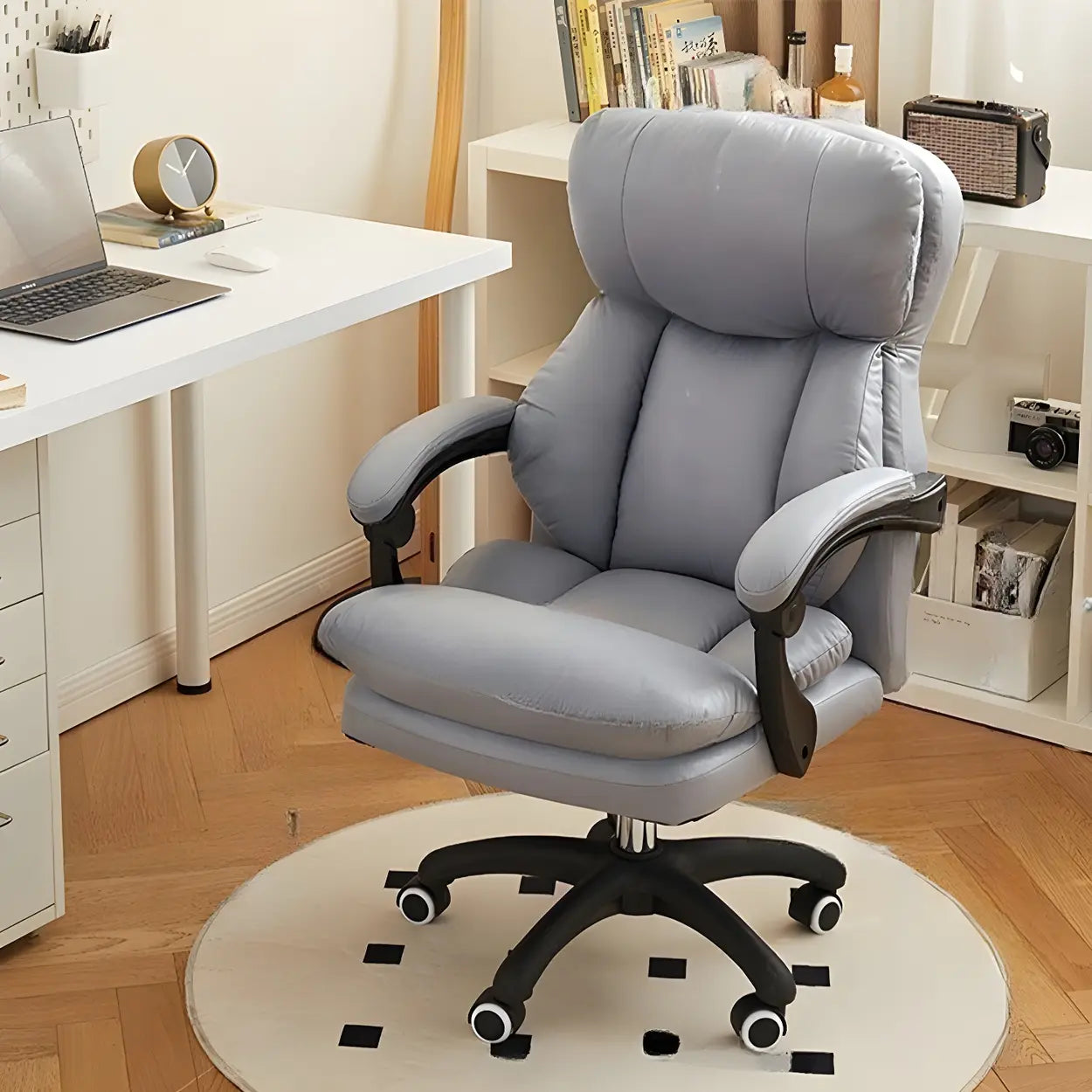White Leather Adjustable Ergonomic Swivel Office Chair