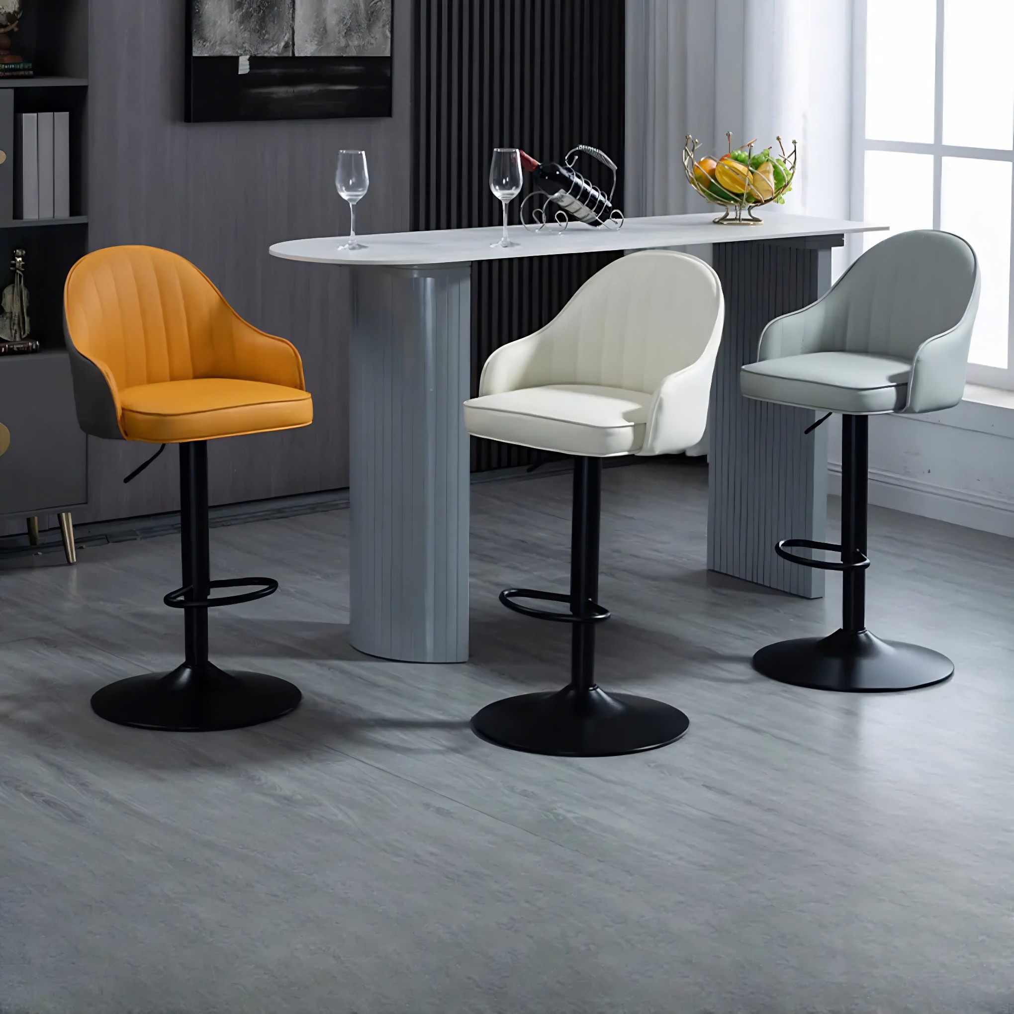 Adjustable Leather Swivel Bar Stool with Arms