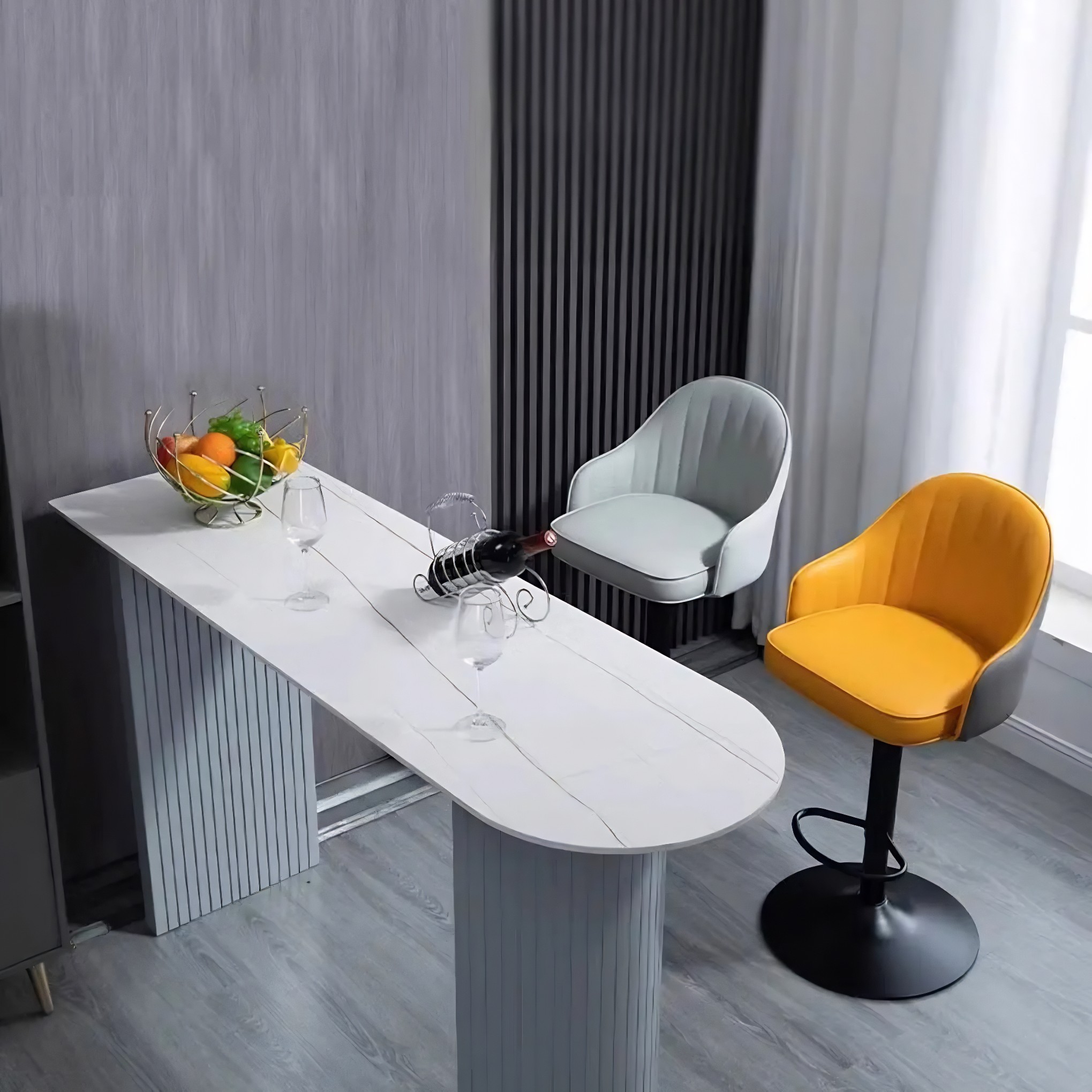 Adjustable Leather Swivel Bar Stool with Arms