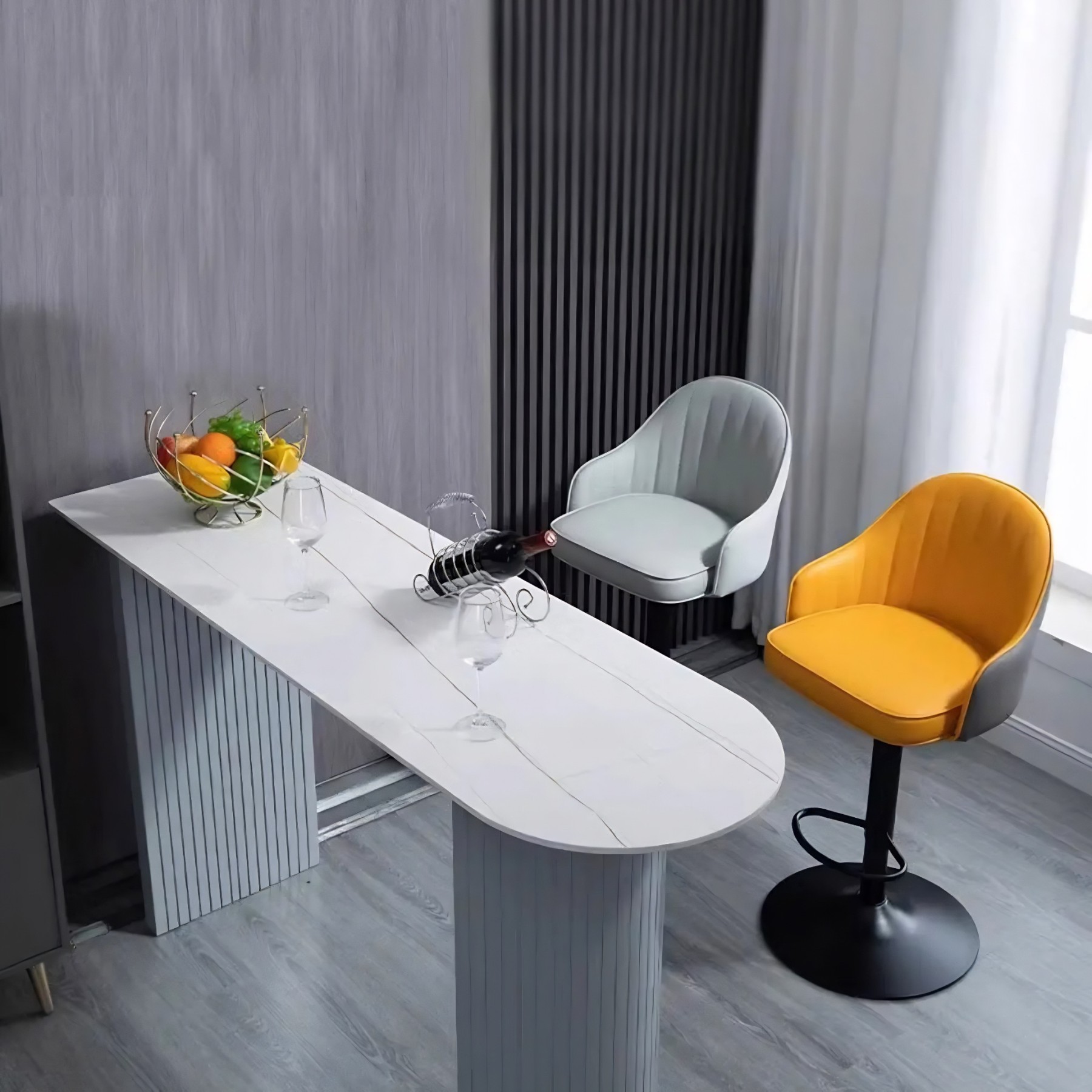 Adjustable Leather Swivel Bar Stool with Arms