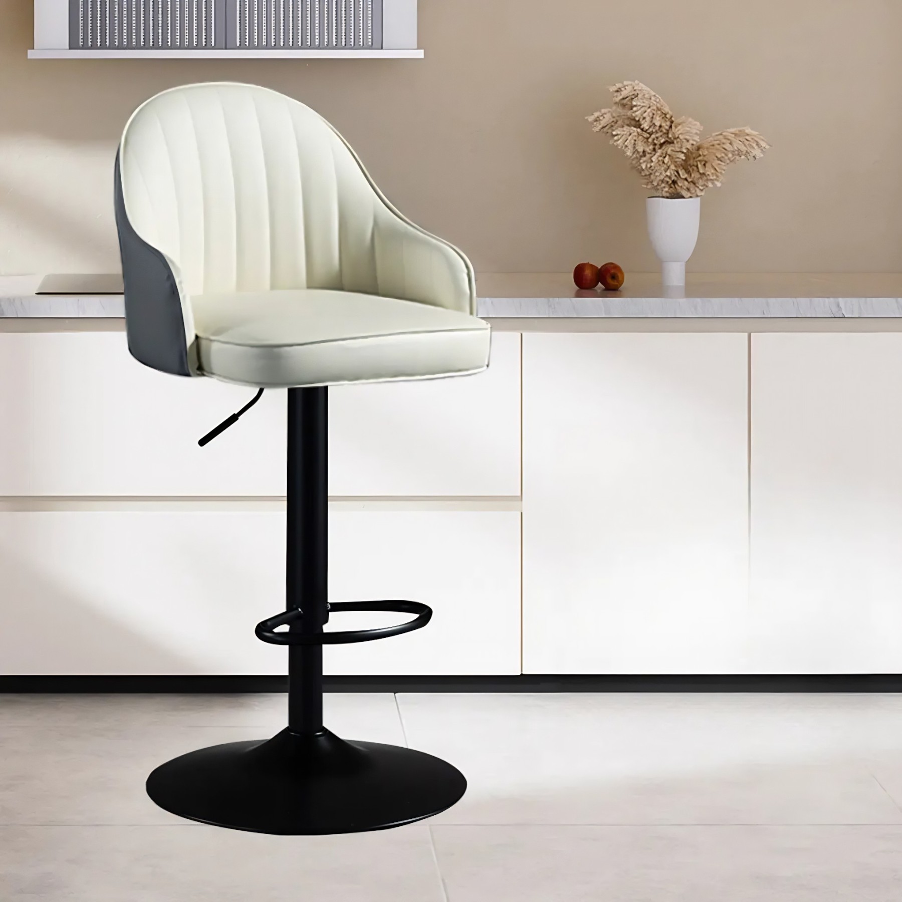 Adjustable Leather Swivel Bar Stool with Arms
