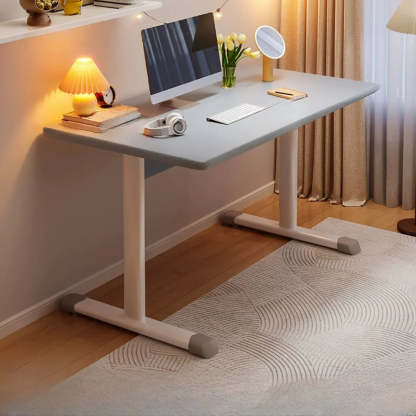 Adjustable Wood T-Shape Computer Desk — Without Chairs / Natural Finish