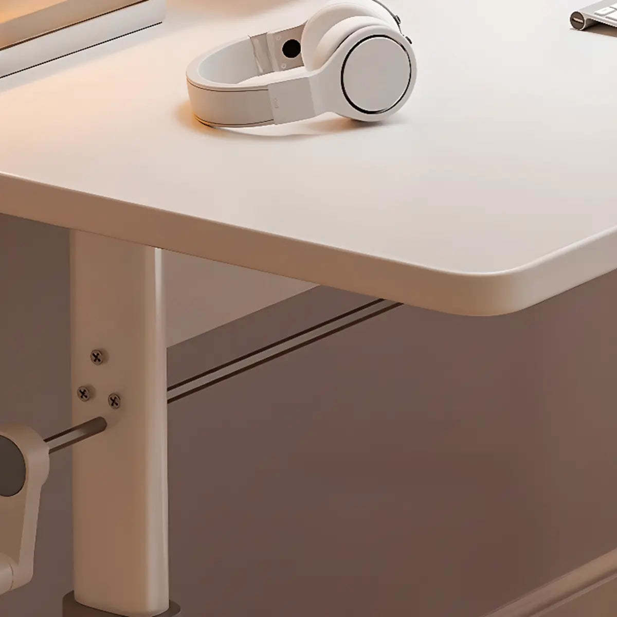 Adjustable Wood T-Shape Computer Desk — Without Chairs / Natural Finish