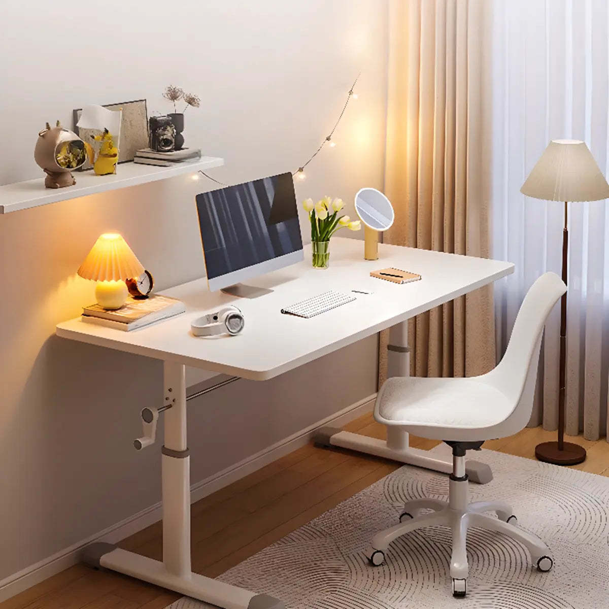 Adjustable Wood T-Shape Computer Desk — Without Chairs / Grey