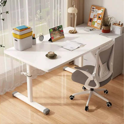Adjustable Wood T-Shape Computer Desk — Without Chairs / White