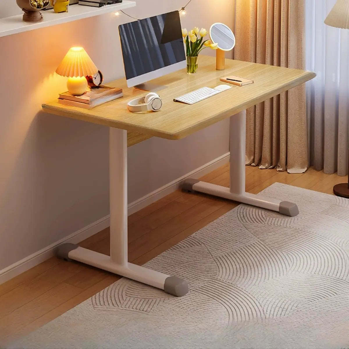 Adjustable Wood T-Shape Computer Desk — Without Chairs / Grey