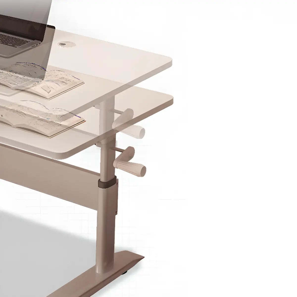 Adjustable Wood T-Shape Computer Desk — Without Chairs / Natural Finish
